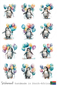 Birthday Penguins with Balloons