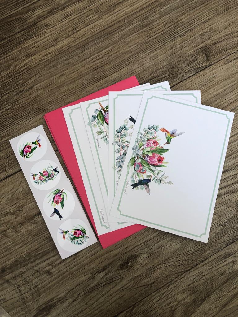 Proteas and humming birds postcards